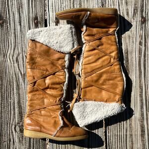 Vintage 70s Bastien Husky Shearling Boots 8M | Tan Leather Sherpa Lined Canada